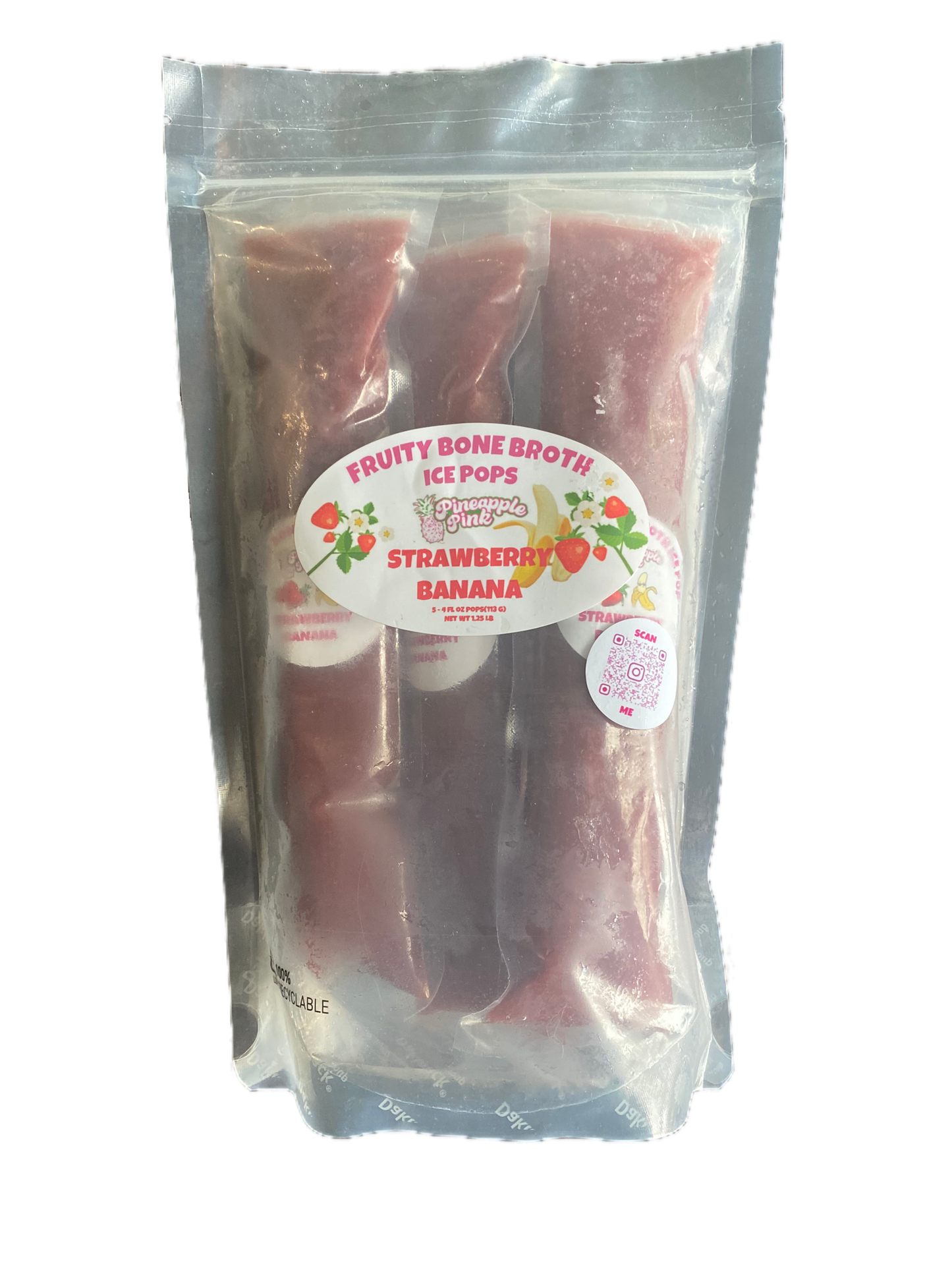 Strawberry Banana Fruity Bone Broth Ice Pop - Five Pack