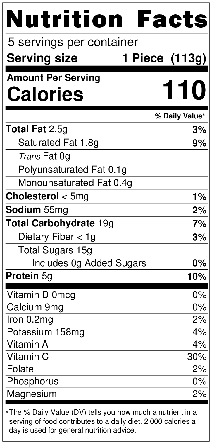 Pink Pina Colada Ice Pop 5 Pack Nutrition Facts